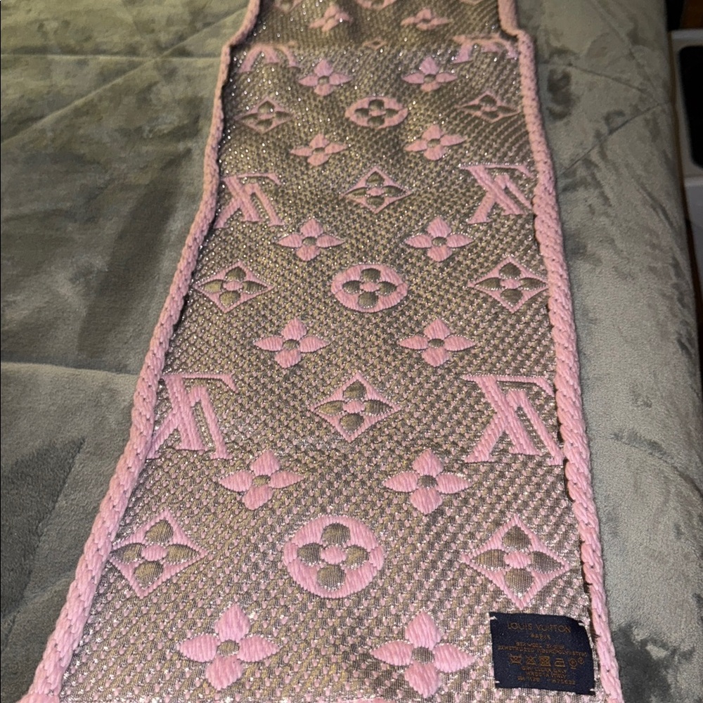 Louis Vuitton Pink and Silver Scarf Preloved 63” long n 11.5 wide pristine cond - Picture 6 of 9